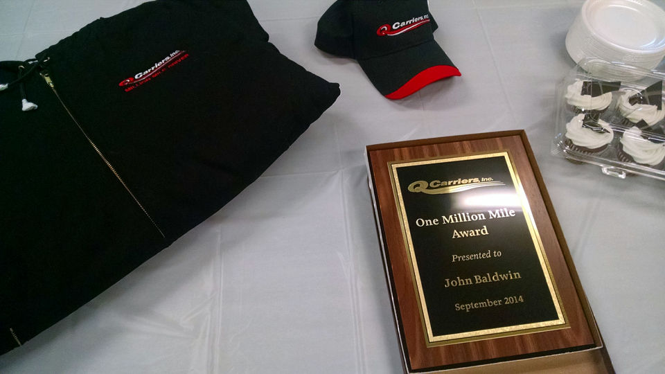 Q Carriers One Million Mile Award plaque - John Baldwin September 2014